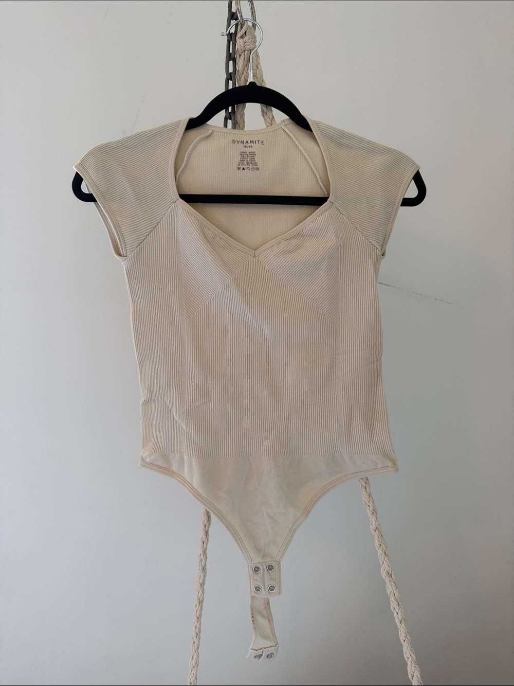 Dynamite Ribbed Cream V-Neck Bodysuit